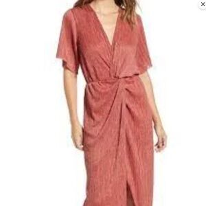 All in Favor Pink Orange Wrap Midi Dress